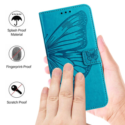 For iPhone 16 Embossed Butterfly Leather Phone Case(Blue) - iPhone 16 Cases by buy2fix | Online Shopping UK | buy2fix