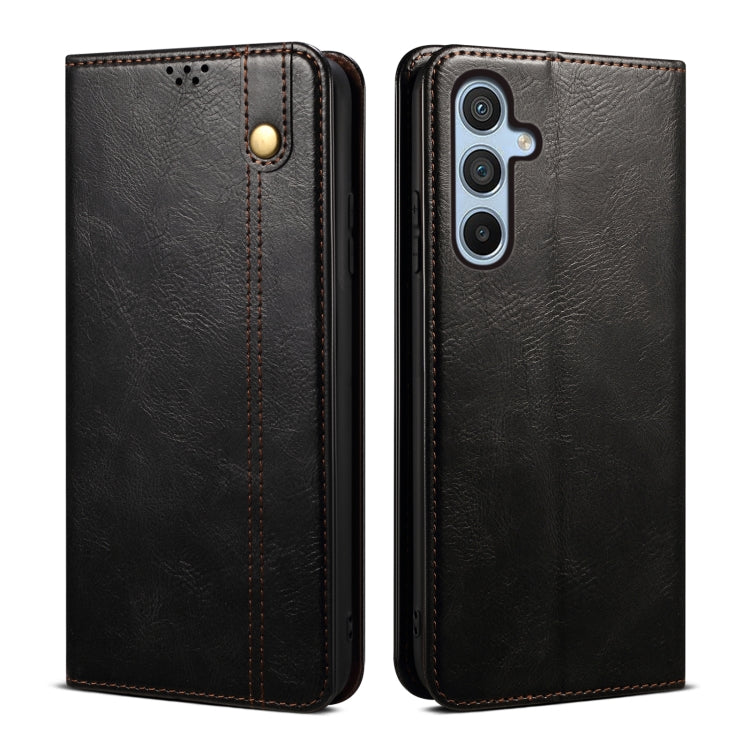 For Samsung Galaxy M55 5G Oil Wax Crazy Horse Texture Leather Phone Case(Black) - Galaxy Phone Cases by buy2fix | Online Shopping UK | buy2fix