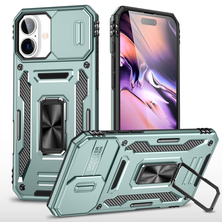 For iPhone 16 Armor PC + TPU Camera Shield Phone Case(Alpine Green) - iPhone 16 Cases by buy2fix | Online Shopping UK | buy2fix