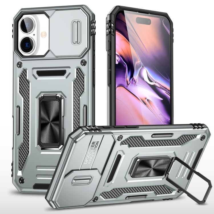 For iPhone 16 Armor PC + TPU Camera Shield Phone Case(Grey) - iPhone 16 Cases by buy2fix | Online Shopping UK | buy2fix