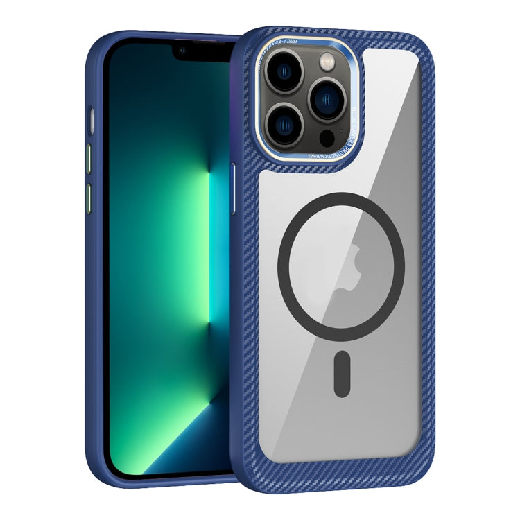 For iPhone 13 Pro Max MagSafe Carbon Fiber Transparent Back Panel Phone Case(Blue) - iPhone 13 Pro Max Cases by buy2fix | Online Shopping UK | buy2fix