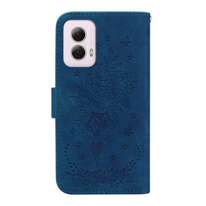 For Motorola Moto G Power 5G 2024 Butterfly Rose Embossed Leather Phone Case(Blue) - Motorola Cases by buy2fix | Online Shopping UK | buy2fix