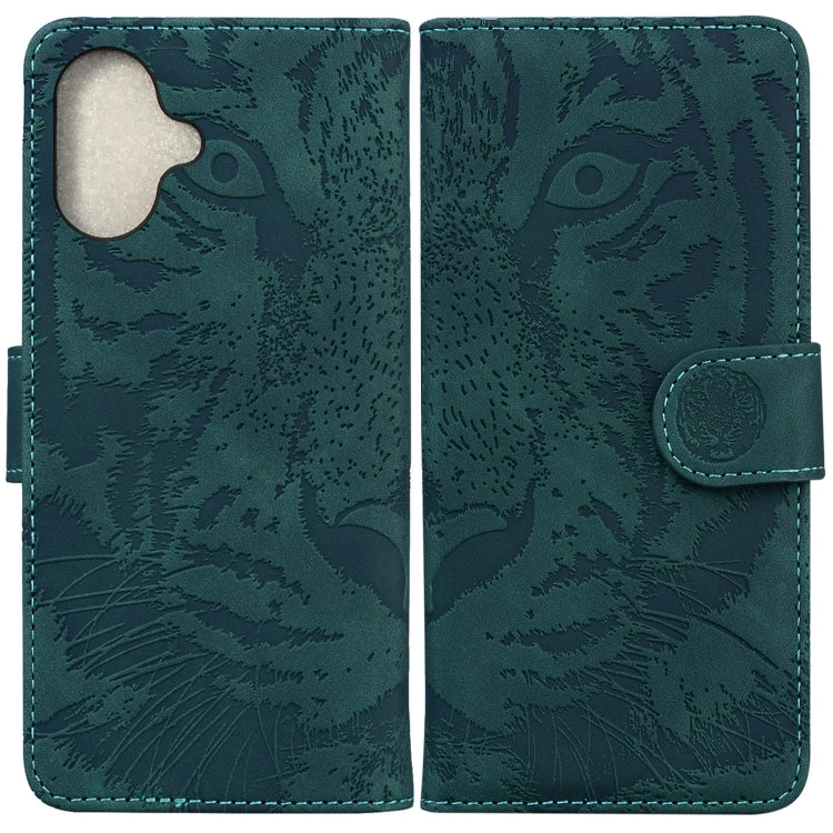 For iPhone 16 Plus Tiger Embossing Pattern Leather Phone Case(Green) - iPhone 16 Pro Cases by buy2fix | Online Shopping UK | buy2fix