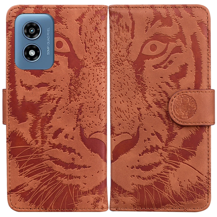 For Motorola Moto G Play 4G 2024 Tiger Embossing Pattern Leather Phone Case(Brown) - Motorola Cases by buy2fix | Online Shopping UK | buy2fix