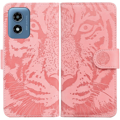 For Motorola Moto G Play 4G 2024 Tiger Embossing Pattern Leather Phone Case(Pink) - Motorola Cases by buy2fix | Online Shopping UK | buy2fix
