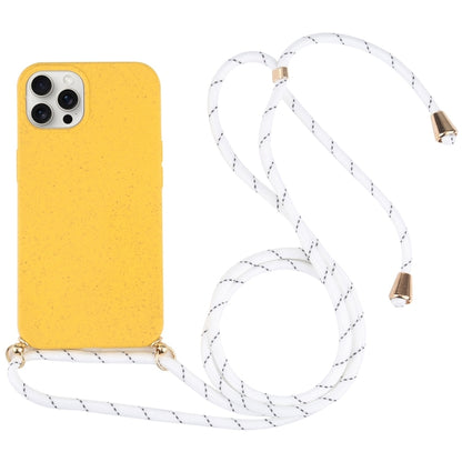 For iPhone 16 Pro Wheat Straw TPU Shockproof Phone Case with Neck Lanyard(Yellow) - iPhone 16 Pro Cases by buy2fix | Online Shopping UK | buy2fix