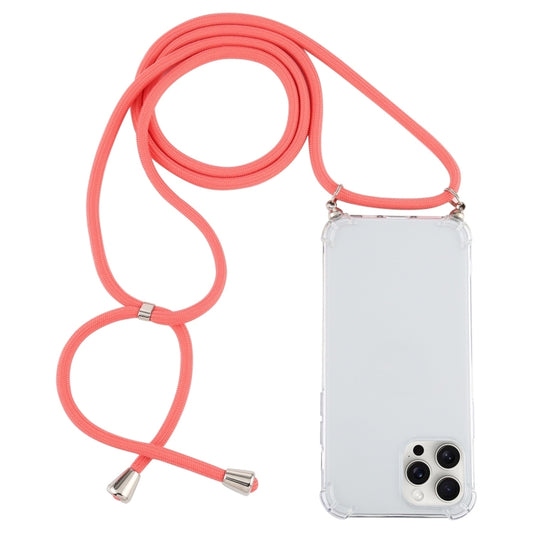 For iPhone 16 Pro Four-Corner Shockproof Transparent TPU Case with Lanyard(Red) - iPhone 16 Pro Cases by buy2fix | Online Shopping UK | buy2fix