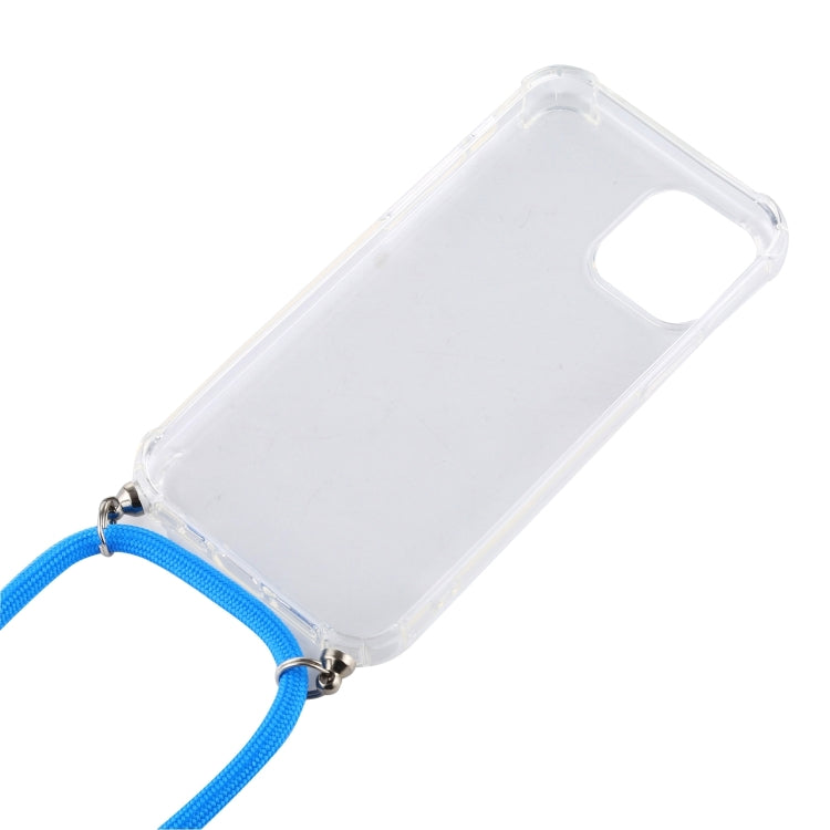 For iPhone 16 Pro Four-Corner Shockproof Transparent TPU Case with Lanyard(Blue White) - iPhone 16 Pro Cases by buy2fix | Online Shopping UK | buy2fix