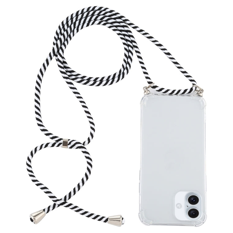 For iPhone 16 Four-Corner Shockproof Transparent TPU Case with Lanyard(Zebra) - iPhone 16 Cases by buy2fix | Online Shopping UK | buy2fix