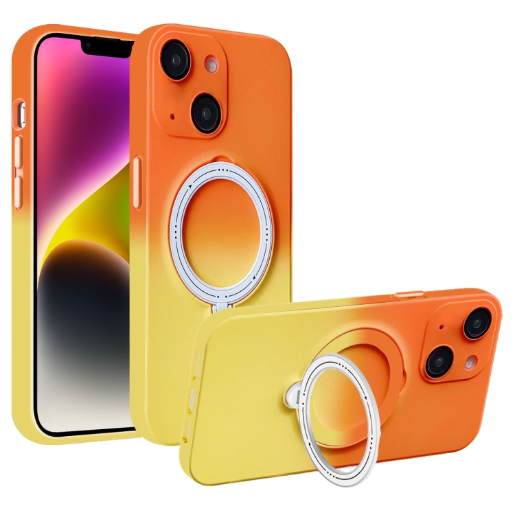 For iPhone 14 MagSafe Holder Gradient TPU Phone Case(Orange Yellow) - iPhone 14 Cases by buy2fix | Online Shopping UK | buy2fix