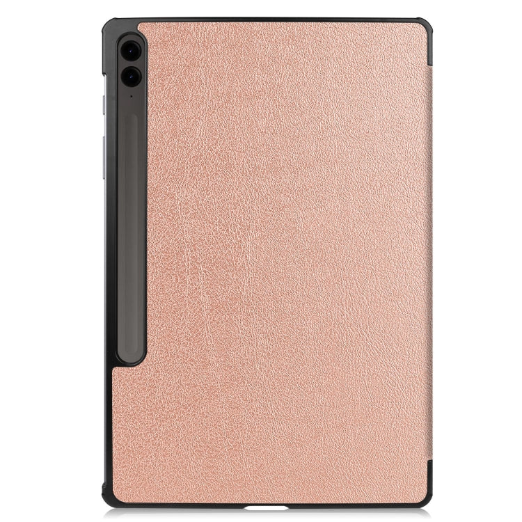 For Samsung Galaxy Tab S9 FE+ Custer Pure Color 3-Fold Holder Smart Leather Tablet Case(Rose Gold) - Galaxy Tab S9 FE+ by buy2fix | Online Shopping UK | buy2fix