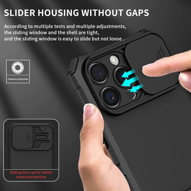 For iPhone 16 Pro Max Stereoscopic Holder Sliding Camshield Phone Case(Black) - iPhone 16 Pro Max Cases by buy2fix | Online Shopping UK | buy2fix