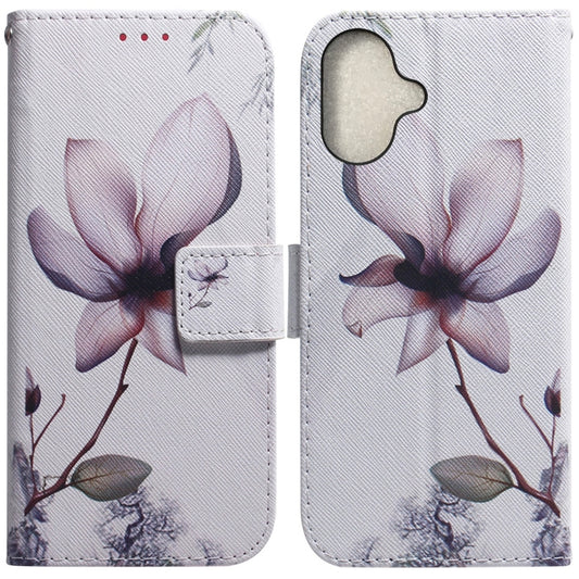 For iPhone 16 Coloured Drawing Flip Leather Phone Case(Magnolia) - iPhone 16 Cases by buy2fix | Online Shopping UK | buy2fix