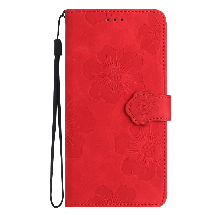 For iPhone 16 Flower Embossing Pattern Leather Phone Case(Red) - iPhone 16 Cases by buy2fix | Online Shopping UK | buy2fix