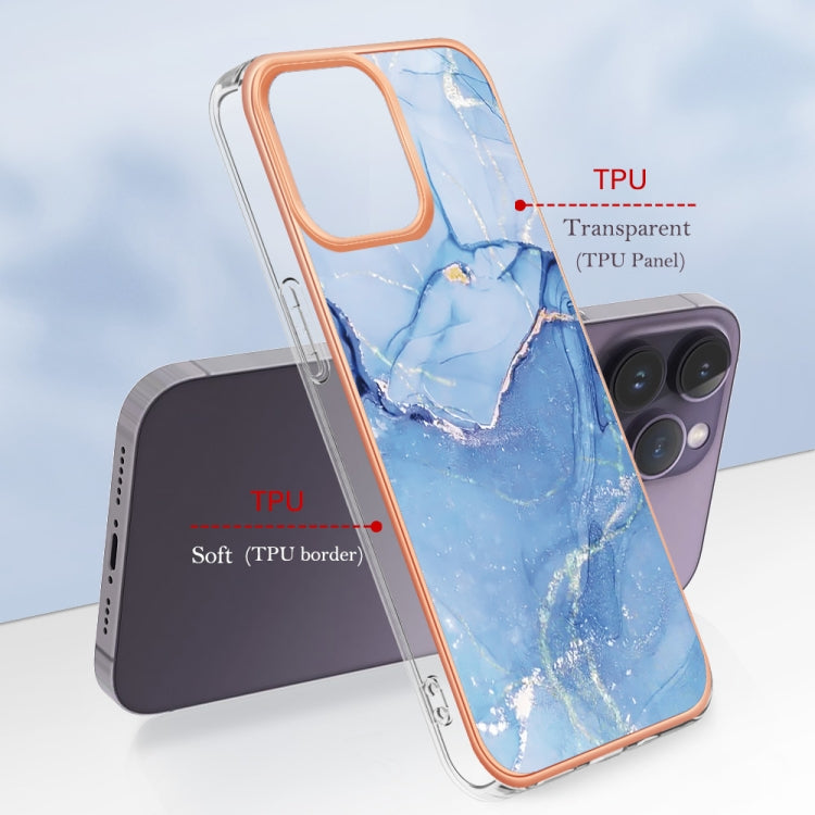 For iPhone 16 Pro Electroplating Marble Dual-side IMD Phone Case(Blue 018) - iPhone 16 Pro Cases by buy2fix | Online Shopping UK | buy2fix