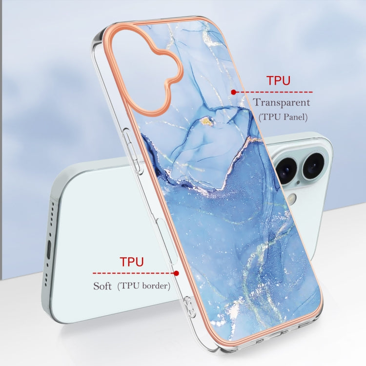 For iPhone 16 Electroplating Marble Dual-side IMD Phone Case(Blue 018) - iPhone 16 Cases by buy2fix | Online Shopping UK | buy2fix