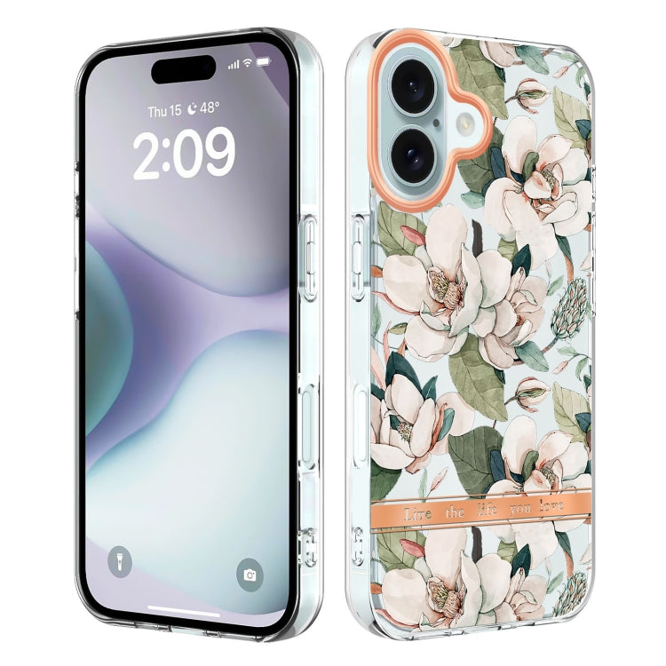 For iPhone 16 Flowers and Plants Series IMD TPU Phone Case(Green Gardenia) - iPhone 16 Cases by buy2fix | Online Shopping UK | buy2fix