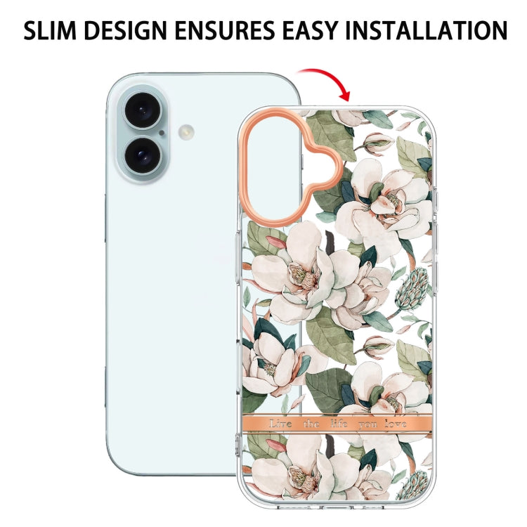 For iPhone 16 Flowers and Plants Series IMD TPU Phone Case(Green Gardenia) - iPhone 16 Cases by buy2fix | Online Shopping UK | buy2fix