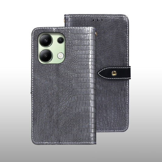 For Xiaomi Redmi Note 13 4G Global idewei Crocodile Texture Leather Phone Case(Grey) - Note 13 Cases by idewei | Online Shopping UK | buy2fix