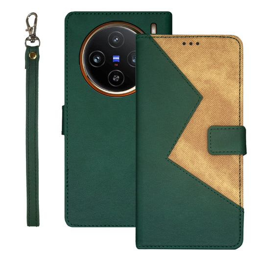 For vivo X100 idewei Two-color Splicing Leather Phone Case(Green) - X100 Cases by idewei | Online Shopping UK | buy2fix