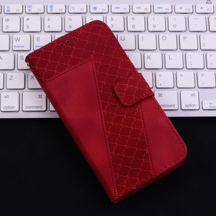 For iPhone 16 Pro Seven-shaped Embossed Leather Phone Case(Red) - iPhone 16 Pro Cases by buy2fix | Online Shopping UK | buy2fix