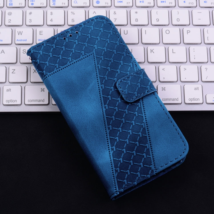 For iPhone 16 Plus Seven-shaped Embossed Leather Phone Case(Blue) - iPhone 16 Plus Cases by buy2fix | Online Shopping UK | buy2fix