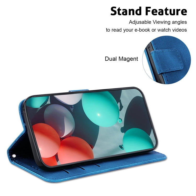 For iPhone 16 Plus Seven-shaped Embossed Leather Phone Case(Blue) - iPhone 16 Plus Cases by buy2fix | Online Shopping UK | buy2fix