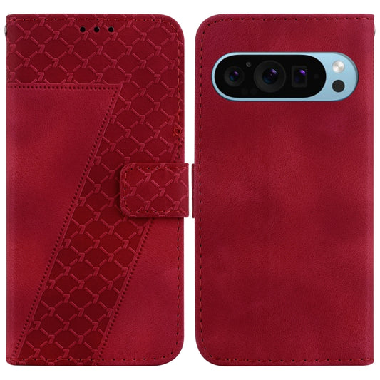 For Google Pixel 9 7-shaped Embossed Leather Phone Case(Red) - Google Cases by buy2fix | Online Shopping UK | buy2fix