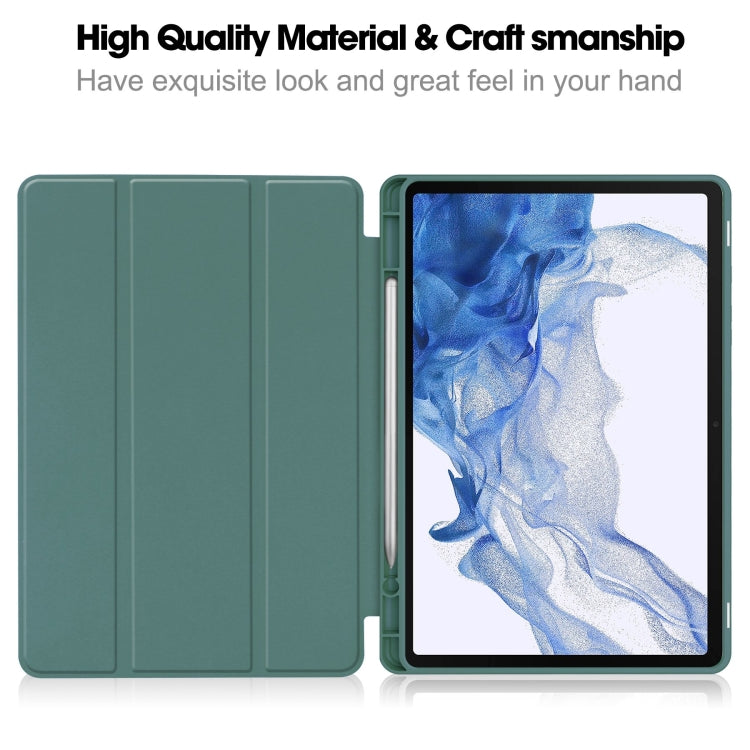 For Samsung Galaxy Tab S9 3-Fold Pure Color TPU Smart Leather Tablet Case with Pen Slot(Dark Green) - Galaxy Tab S9 Cases by buy2fix | Online Shopping UK | buy2fix