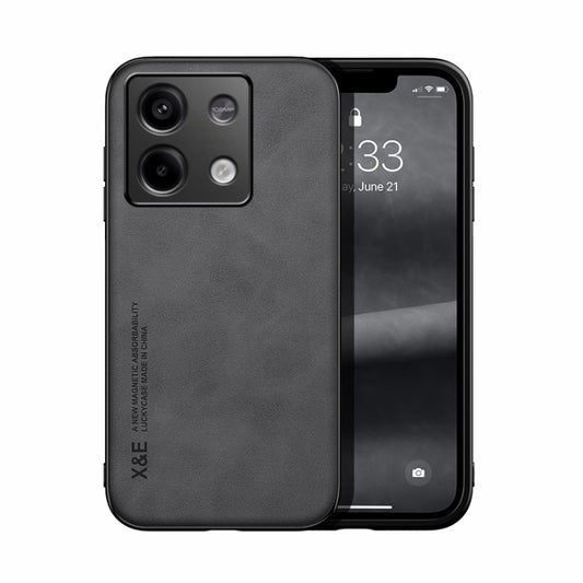 For Xiaomi Redmi Note 13 5G Skin Feel Magnetic Leather Back Phone Case(Dark Grey) - Note 13 Cases by buy2fix | Online Shopping UK | buy2fix