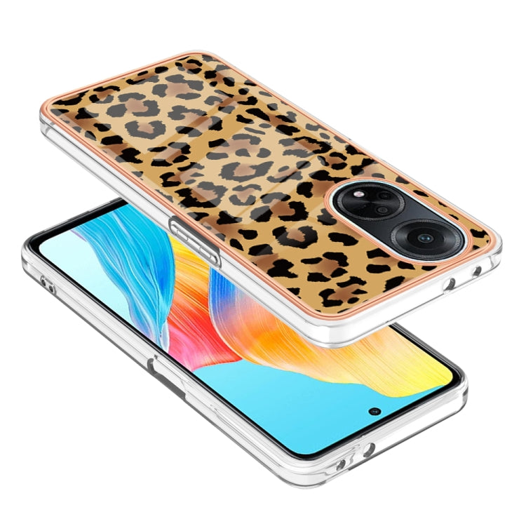 For OPPO A98 Electroplating Marble Dual-side IMD Phone Case(Leopard Print) - OPPO Cases by buy2fix | Online Shopping UK | buy2fix