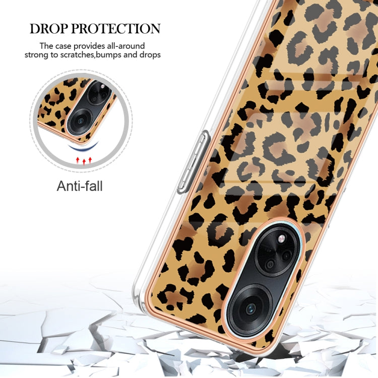 For OPPO A98 Electroplating Marble Dual-side IMD Phone Case(Leopard Print) - OPPO Cases by buy2fix | Online Shopping UK | buy2fix