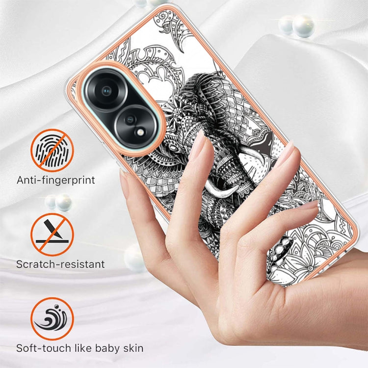 For OPPO A58 4G Electroplating Marble Dual-side IMD Phone Case(Totem Elephant) - OPPO Cases by buy2fix | Online Shopping UK | buy2fix