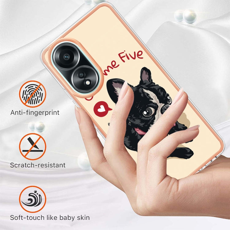 For OPPO A58 4G Electroplating Marble Dual-side IMD Phone Case(Lucky Dog) - OPPO Cases by buy2fix | Online Shopping UK | buy2fix