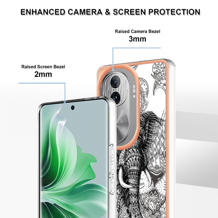 For OPPO Reno11 Pro 5G Global Electroplating Marble Dual-side IMD Phone Case(Totem Elephant) - Reno11 Pro Cases by buy2fix | Online Shopping UK | buy2fix