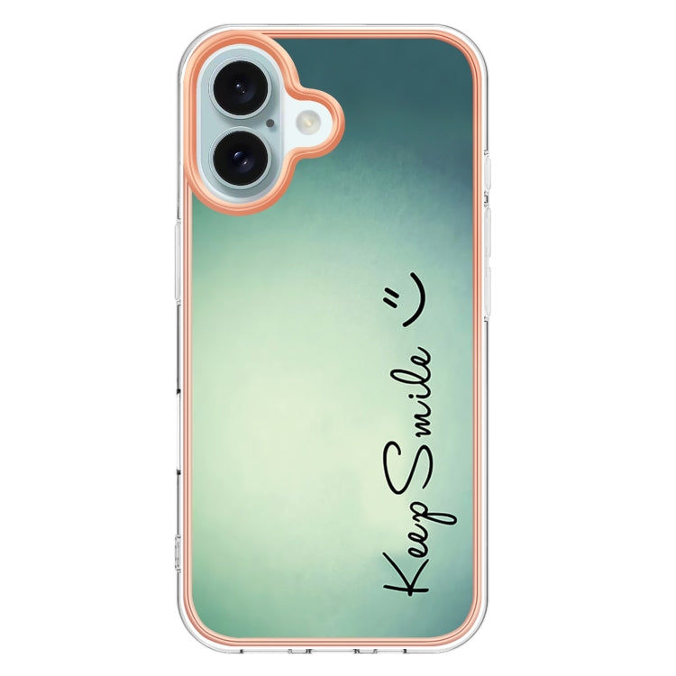 For iPhone 16 Plus Electroplating Marble Dual-side IMD Phone Case(Smile) - iPhone 16 Plus Cases by buy2fix | Online Shopping UK | buy2fix