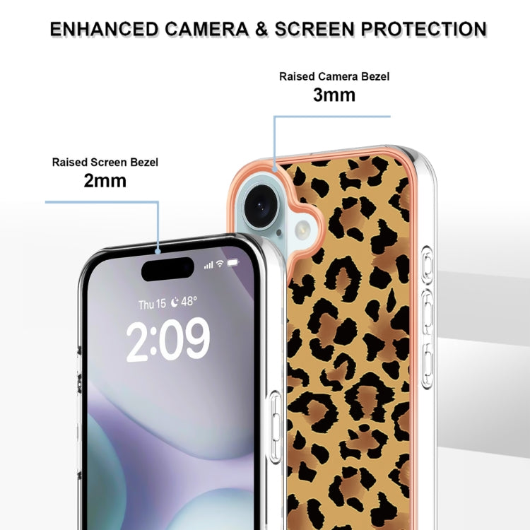 For iPhone 16 Plus Electroplating Marble Dual-side IMD Phone Case(Leopard Print) - iPhone 16 Plus Cases by buy2fix | Online Shopping UK | buy2fix