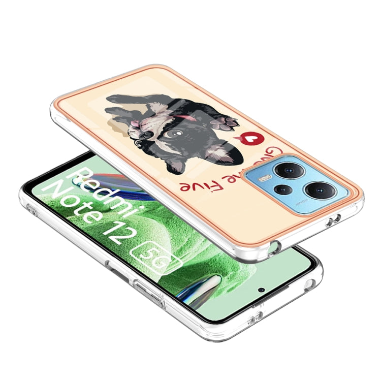 For Xiaomi Redmi Note 12 5G Global Electroplating Marble Dual-side IMD Phone Case(Lucky Dog) - Xiaomi Cases by buy2fix | Online Shopping UK | buy2fix