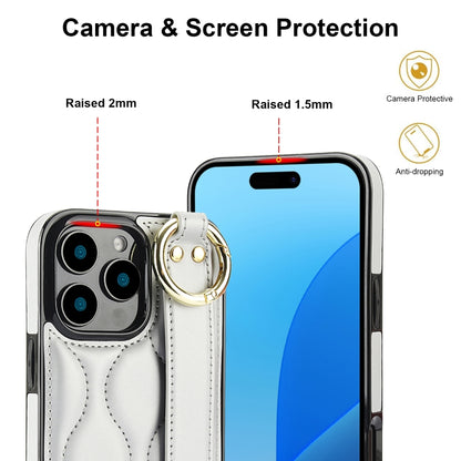 For iPhone 16 Pro Max Non-slip Full Coverage Ring PU Phone Case with Wristband(Silver) - iPhone 16 Pro Max Cases by buy2fix | Online Shopping UK | buy2fix