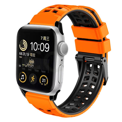 For Apple Watch SE 2022 40mm Twill Dual-row Buckle Silicone Watch Band(Orange Black) - Watch Bands by buy2fix | Online Shopping UK | buy2fix