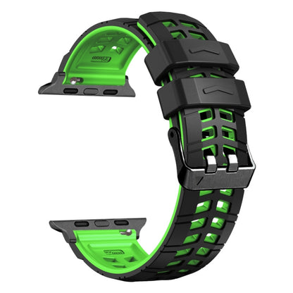 For Apple Watch Series 5 40mm Twill Dual-row Buckle Silicone Watch Band(Black Green) - Watch Bands by buy2fix | Online Shopping UK | buy2fix