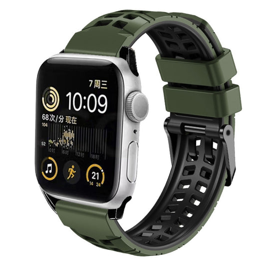 For Apple Watch Series 9 41mm Twill Dual-row Buckle Silicone Watch Band(Army Green Black) - Watch Bands by buy2fix | Online Shopping UK | buy2fix