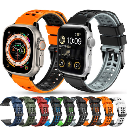 For Apple Watch Series 8 41mm Twill Dual-row Buckle Silicone Watch Band(Orange Black) - Watch Bands by buy2fix | Online Shopping UK | buy2fix