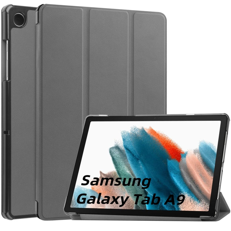 For Samsung Galaxy Tab A9 Custer Pure Color 3-Fold Holder Leather Tablet Case(Grey) - Others by buy2fix | Online Shopping UK | buy2fix