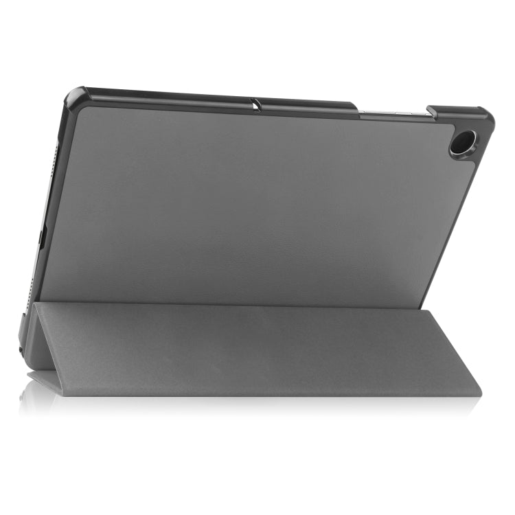 For Samsung Galaxy Tab A9 Custer Pure Color 3-Fold Holder Leather Tablet Case(Grey) - Others by buy2fix | Online Shopping UK | buy2fix