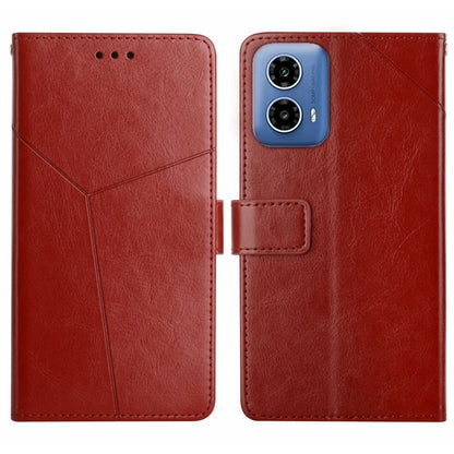 For Motorola Edge 5G 2024 HT01 Y-shaped Pattern Flip Leather Phone Case(Brown) - Motorola Cases by buy2fix | Online Shopping UK | buy2fix