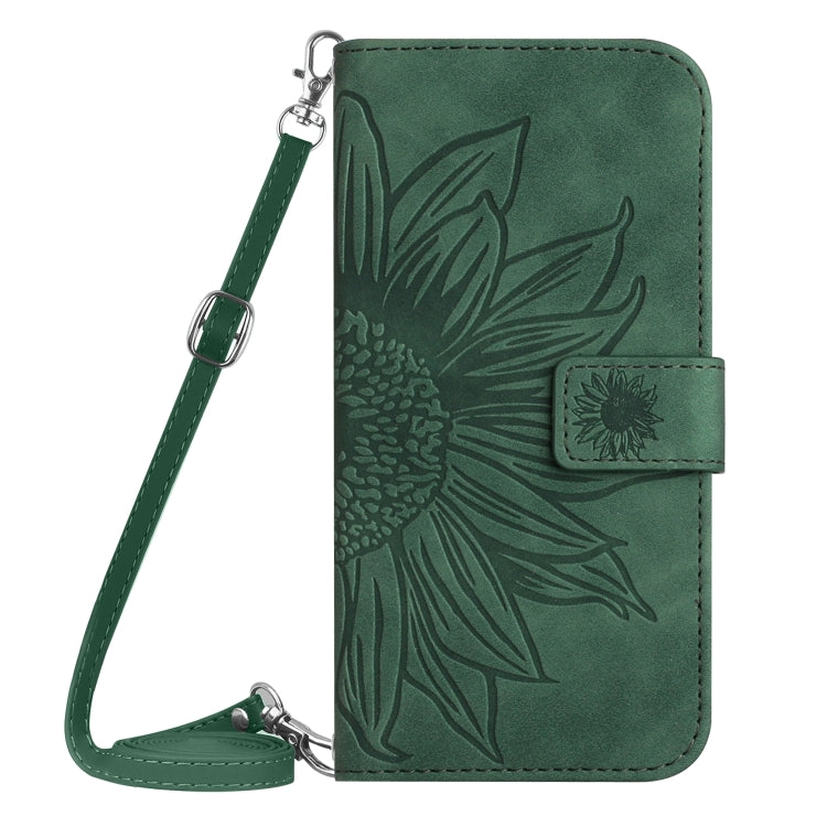 For Motorola Moto G Play 4G 2024 HT04 Skin Feel Sun Flower Embossed Flip Leather Phone Case with Lanyard(Green) - Motorola Cases by buy2fix | Online Shopping UK | buy2fix