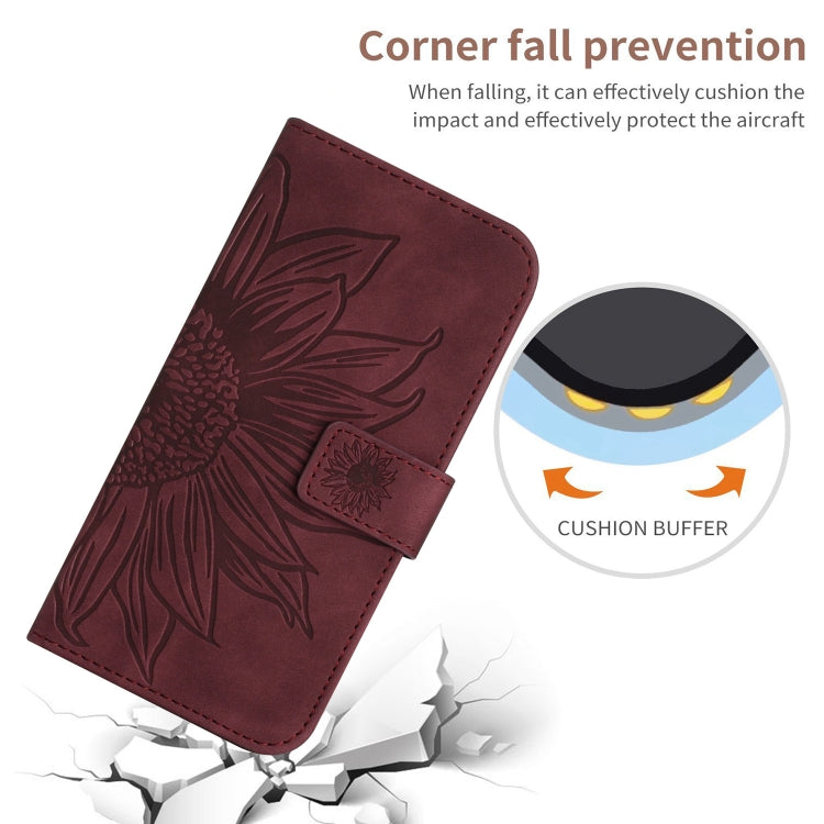 For Motorola Edge 5G 2024 HT04 Skin Feel Sun Flower Embossed Flip Leather Phone Case with Lanyard(Wine Red) - Motorola Cases by buy2fix | Online Shopping UK | buy2fix