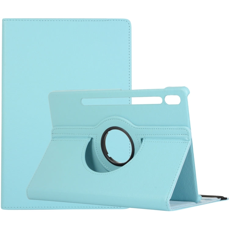 For Samsung Galaxy Tab S9+ 360 Degrees Rotation Holder Litchi Texture Leather Tablet Case(Sky Blue) - Galaxy Tab S9+ Cases by buy2fix | Online Shopping UK | buy2fix