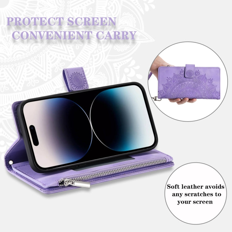 For iPhone 16 Pro Multi-Card Totem Zipper Leather Phone Case(Purple) - iPhone 16 Pro Cases by buy2fix | Online Shopping UK | buy2fix